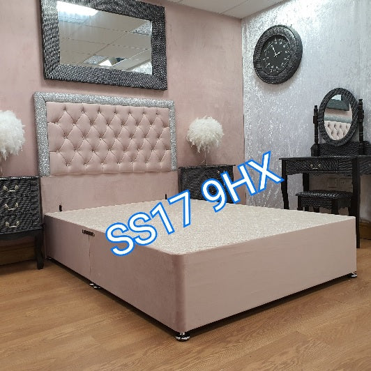 Blush velvet britney glitter divan bed