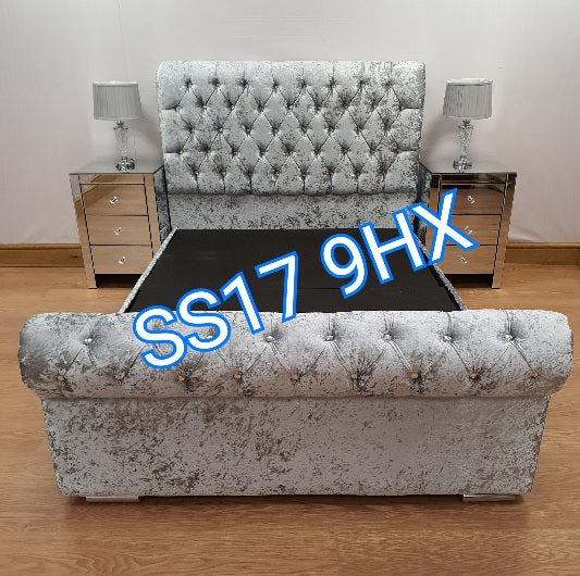 California Sleigh Bed Crushed Plush Velvet