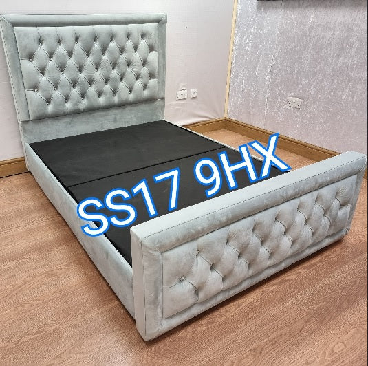 Double Beds - Silver plush velvet hampton bed - Essex Bed Shop