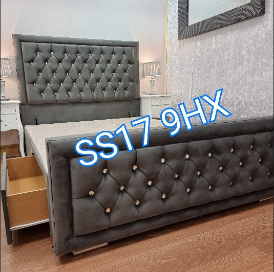 Double Beds - Drawer divan hampton plush crushed velvet bed - Essex Bed Shop