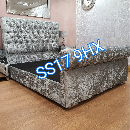 California Sleigh Chesterfield Velvet Bed