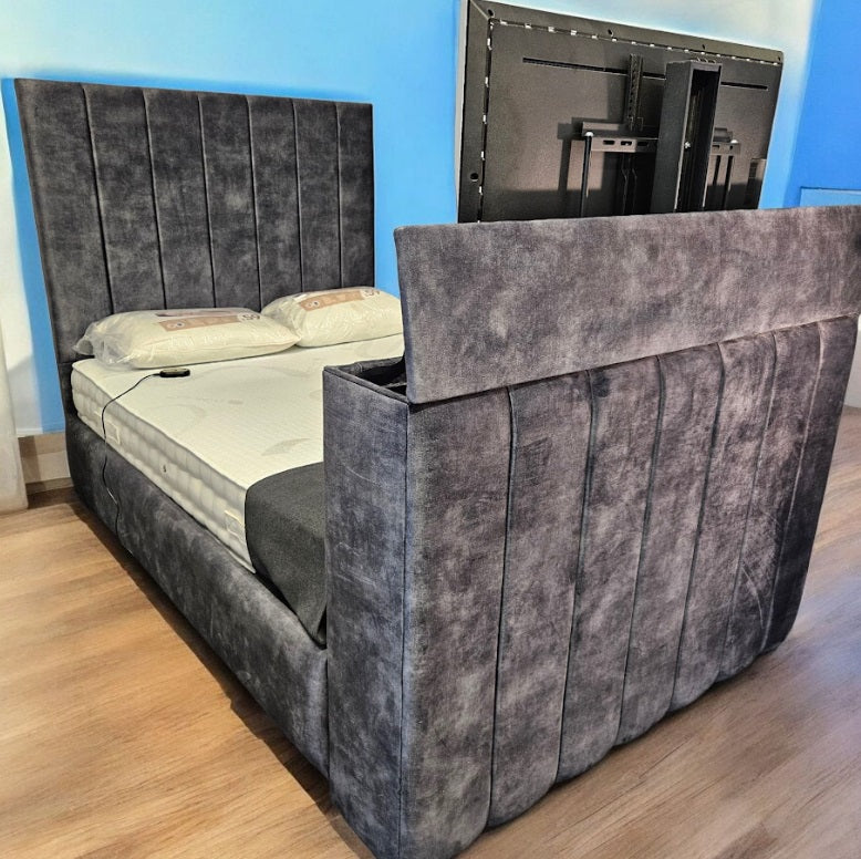 Grey Velvet TV bed frame