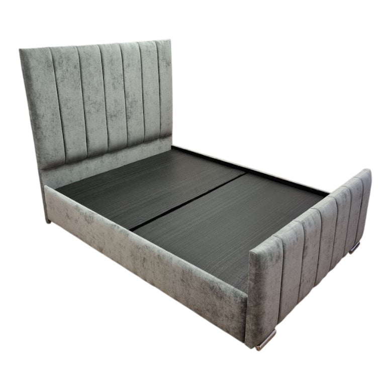 Tall Grey Velvet Line Bed - Essex bed shop