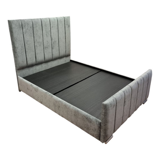 Tall Grey Velvet Line Bed - Essex bed shop