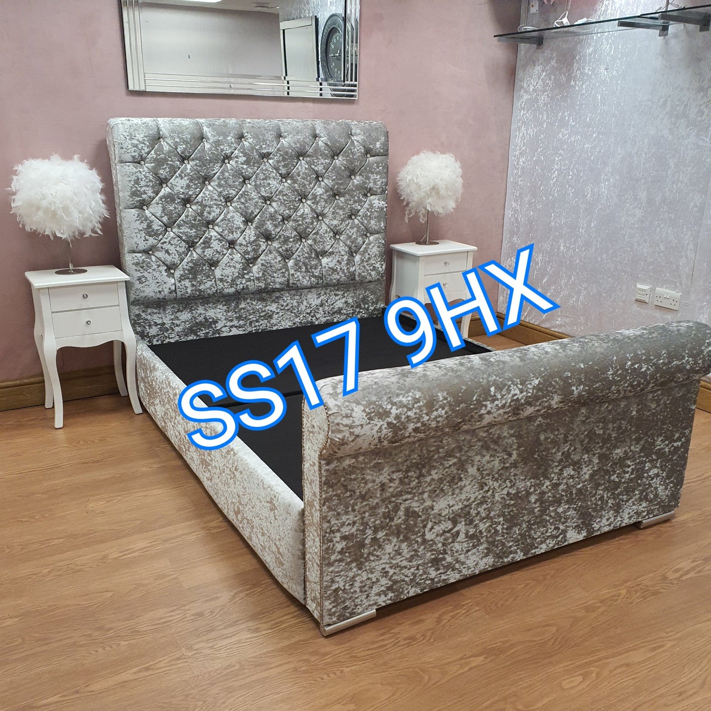 crushed velvet sleigh bed