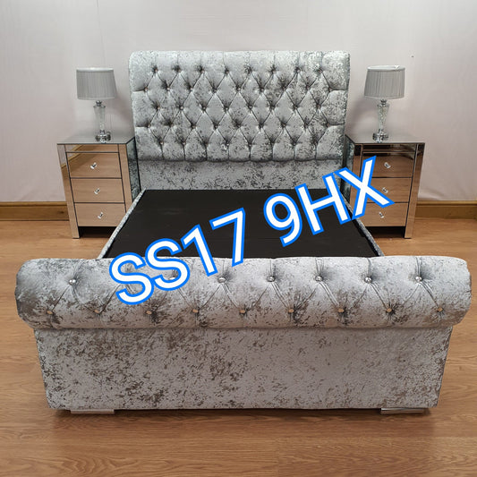 California Sleigh Bed Crushed Plush Velvet