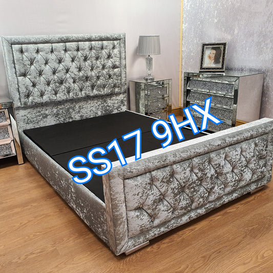 Luxury Frame Bed in Grey crushed velvet Hampton bed