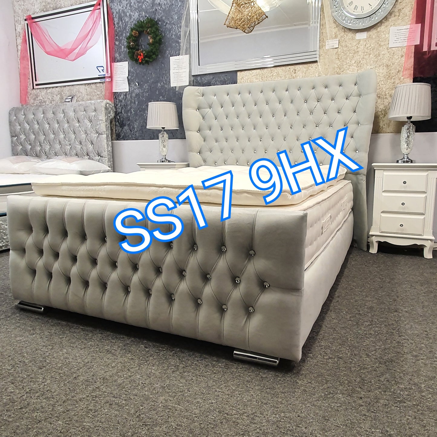 Silver plush velvet sardar butterfly wingback bed