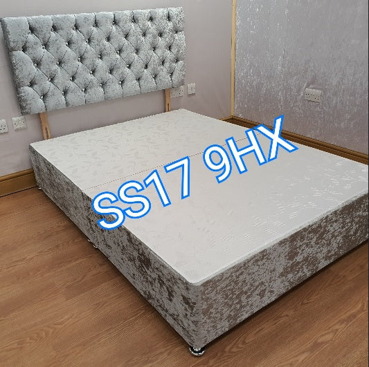 Chesterfield design divan bed crushed plush linen chenille velvet
