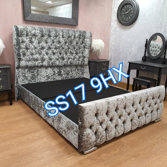 Grey crushed velvet sardar butterfly wingback bed