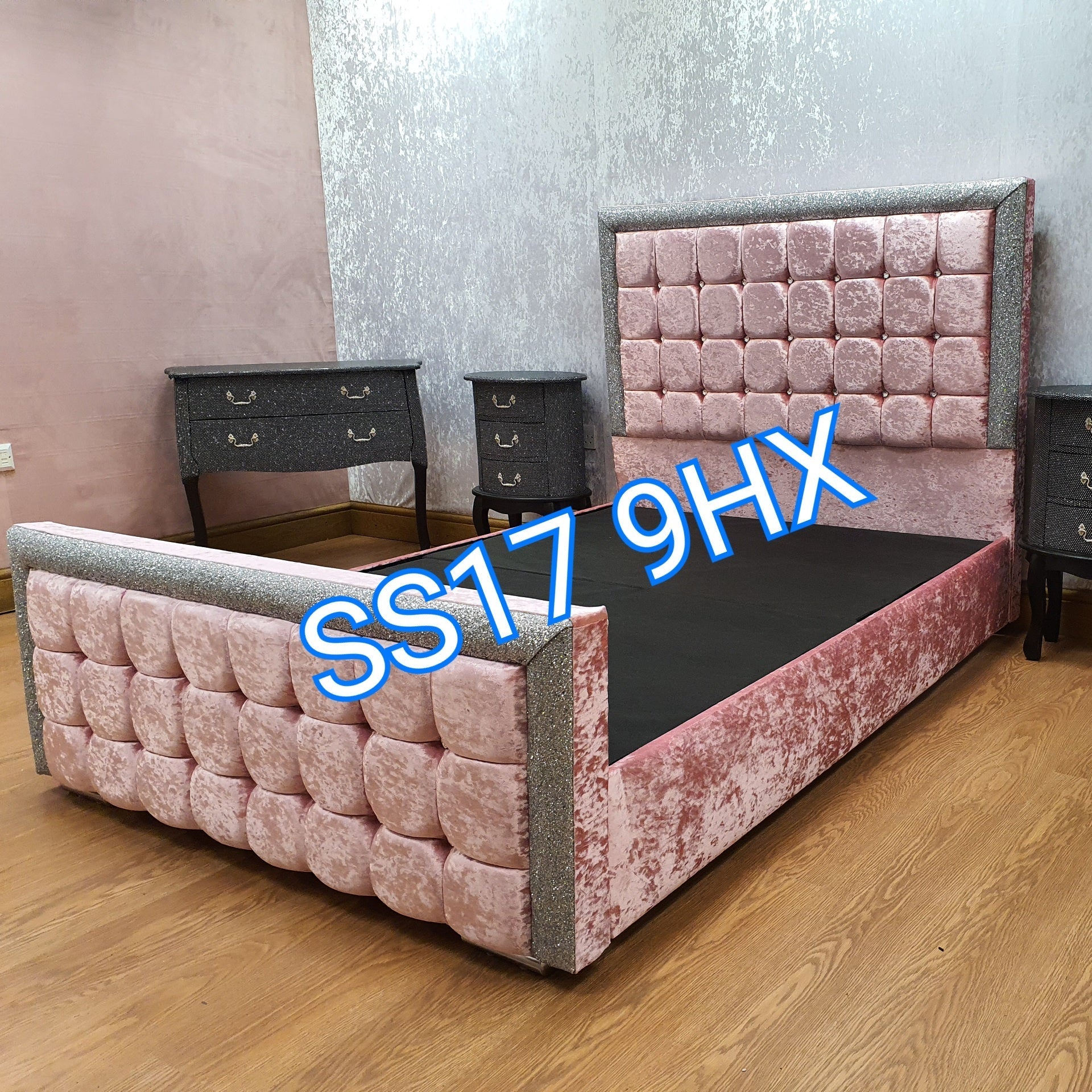 Super King Size Beds - Glitter lexi crushed plush velvet linen frame fabric bed