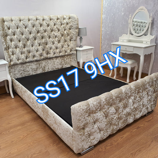 Cream crushed velvet sardar butterfly wingback bed