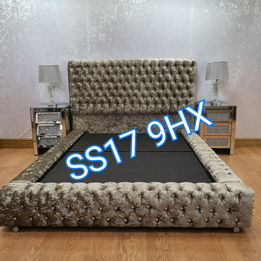 Park lane slim line chesterfield crushed velvet truffle bed