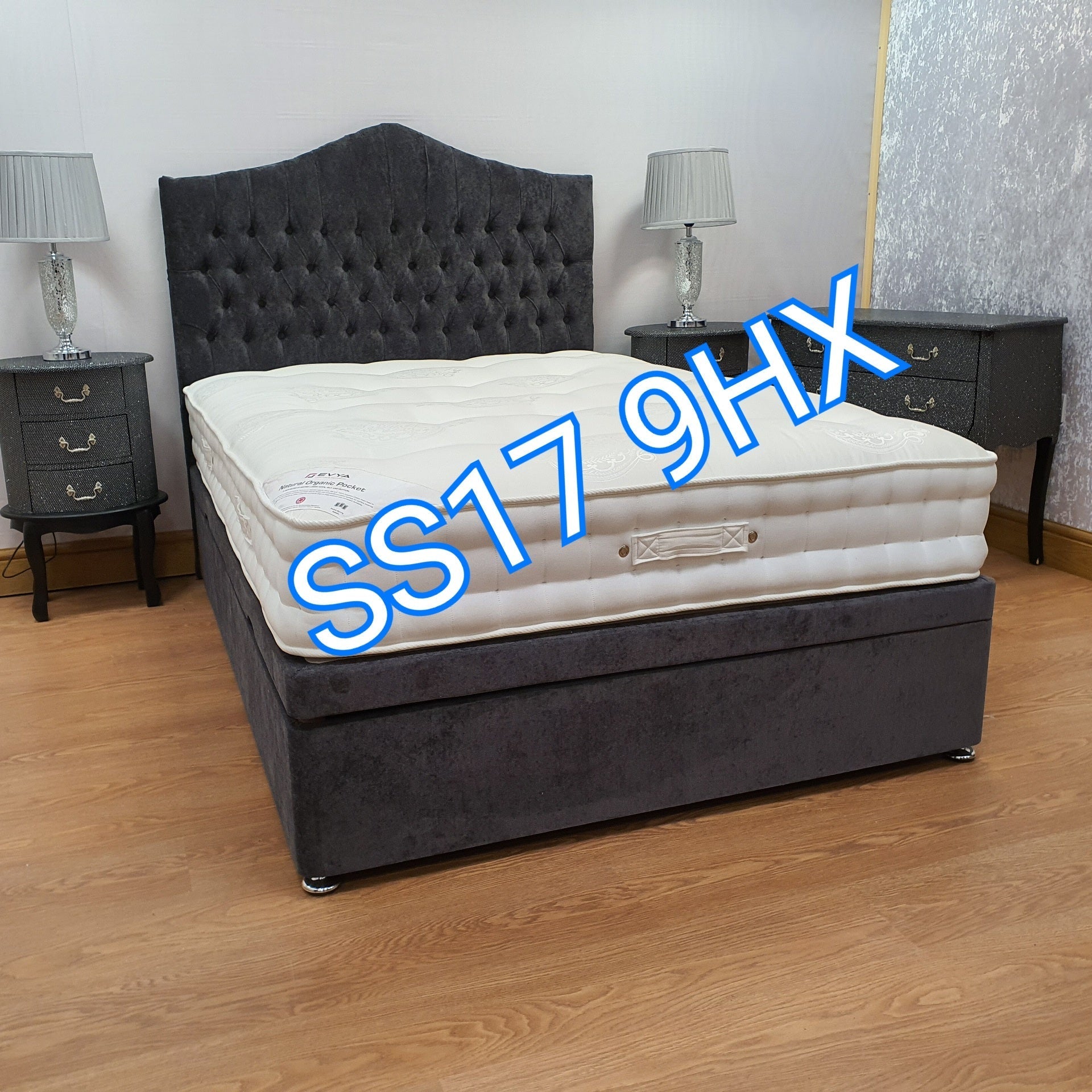 King Size Beds - Maya side lift velvet ottoman storage bed
