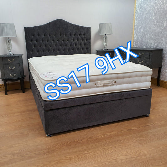 King Size Beds - Maya side lift velvet ottoman storage bed