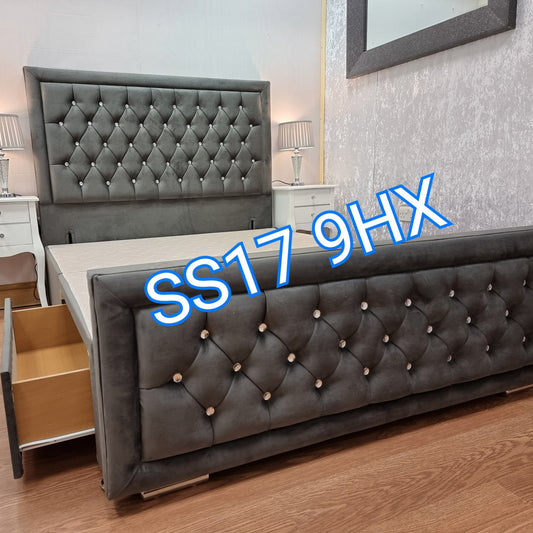 King size beds - Drawer divan hampton plush crushed velvet bed