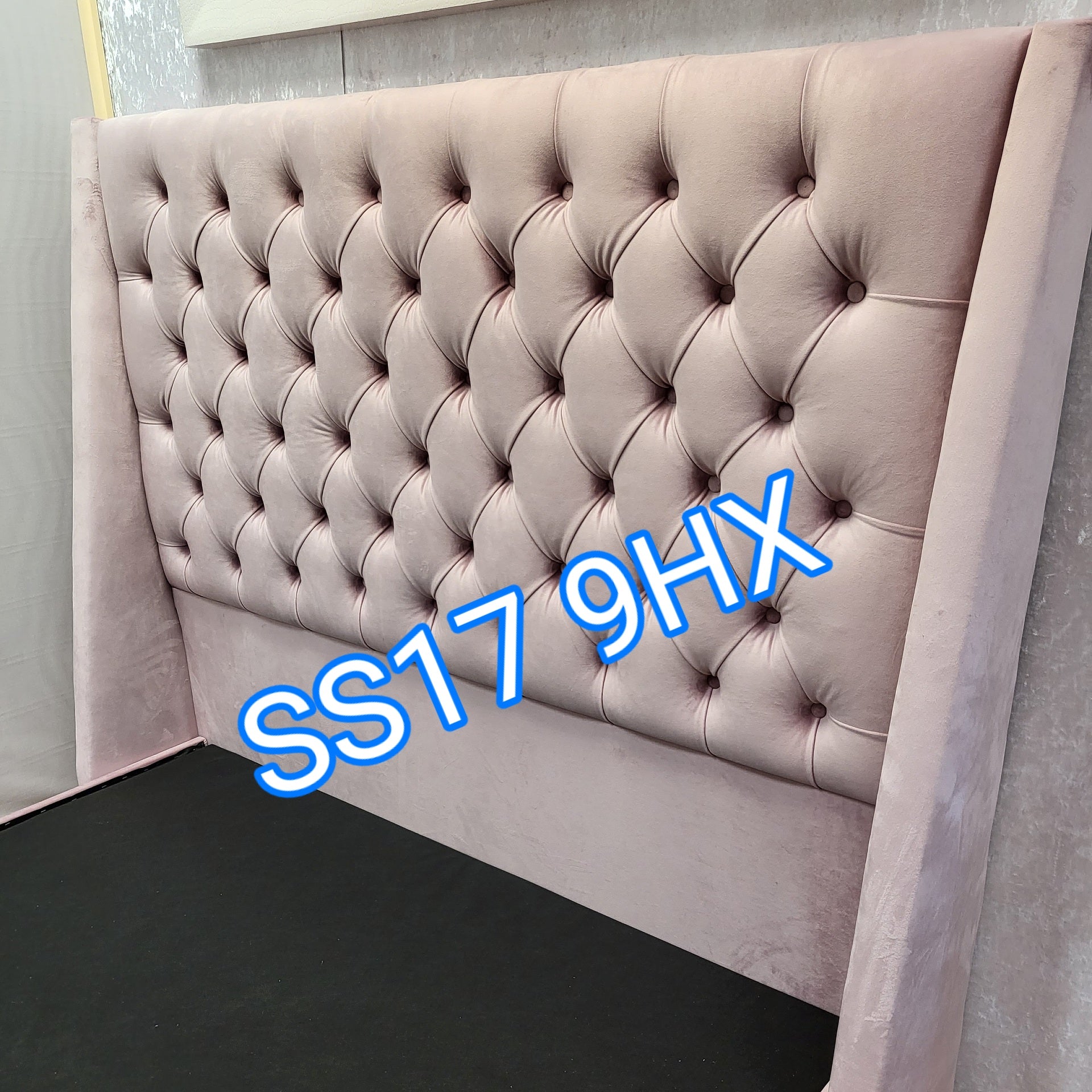 Hilton Wingback Bed Blush Baby Pink Plush Velvet Essex Beds and Mattresses