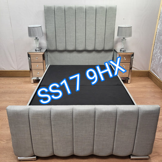 Tall Grey Velvet Line Bed - Essex bed shop